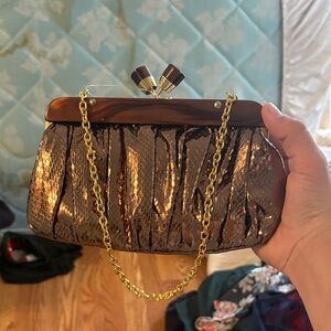 Elegant Brown Clutch with Gold Chain